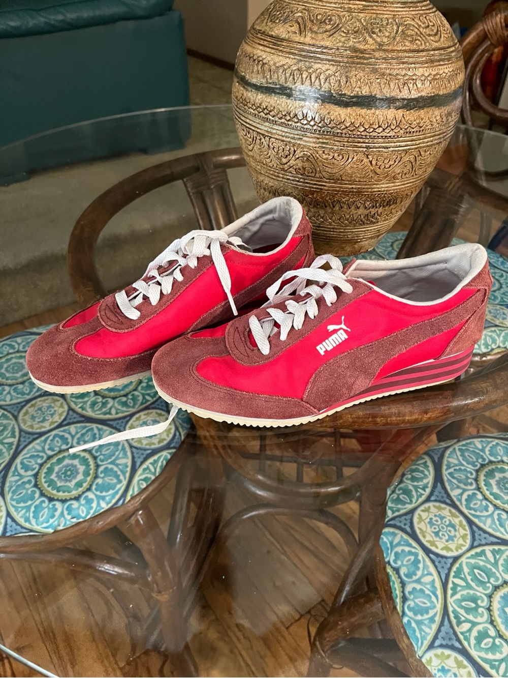 Puma Caroline Stripe Wedge Sneakers Women’s US 8.5 Red Burgundy Retro Y2K